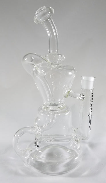 A Goo Roo Glass flagship rig, the Klein recycler has incredible function and appearance. Fitting is 14mm Female. Made in USA!
** This product is individually handmade by the same or different glass blower and there may be a variation in size of product. There could also be a variation in the logo size, placement, and color…
