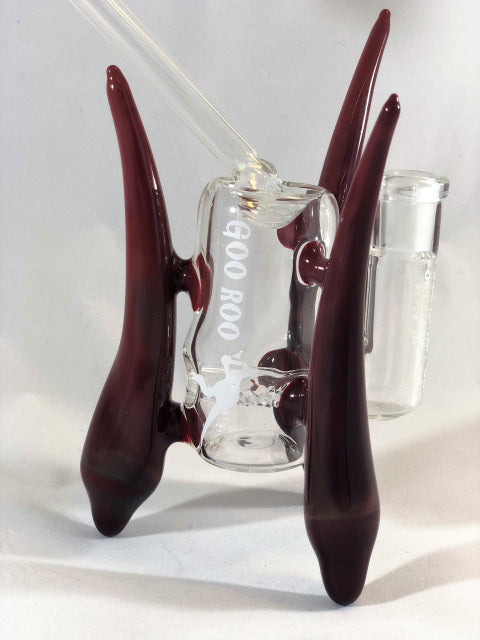 This inline Rig by Goo Roo Glass is set up with triple horns. 14 mm female joint. Made in the USA!!!
** This product is individually handmade by the same or different glass blower and there may be a variation in size of product. There could also be a variation in the logo size, placement, and color…