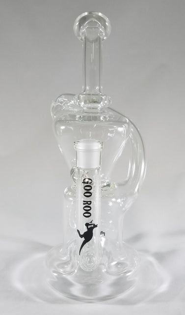 A Goo Roo Glass flagship rig, the Klein recycler has incredible function and appearance. Fitting is 14mm Female. Made in USA!
** This product is individually handmade by the same or different glass blower and there may be a variation in size of product. There could also be a variation in the logo size, placement, and color…