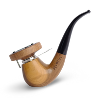 Elegant walnut wood pipe with curved stem and 14 mm standard joint. Compatible with the Lotus Vaporizer. Self-standing (only with lotus inside), two-piece, easy to clean.
