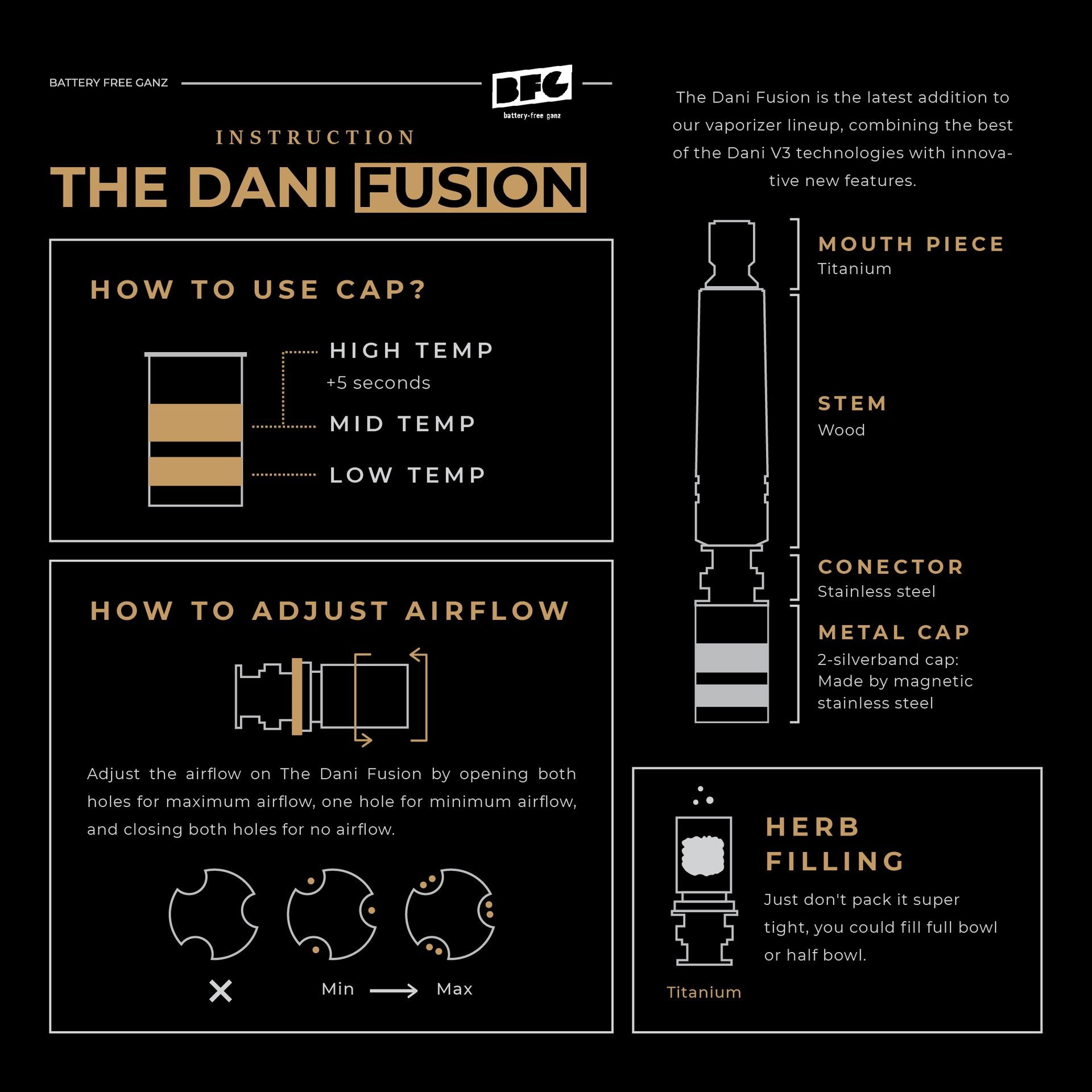 New features include a long-tail titanium chamber for cooler vapor, reduced threads for easier handling, a half-bowl setting for smaller sessions, enhanced flavor, an XL chamber for larger loads, customizable 95% silver rings for MTL or DRL vaporization, medical-grade 316 stainless steel components, an improved thermal disc with higher temp settings, a thicker cap for consistent performance, hands-free heating, superior vapor cooling, and easy cleaning.