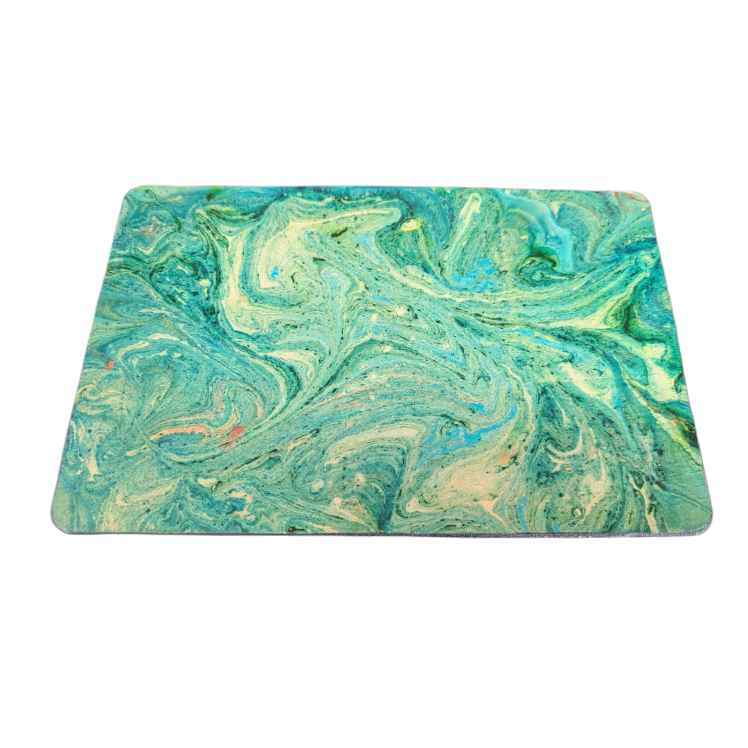 Small Leather Mat in Green Marbling