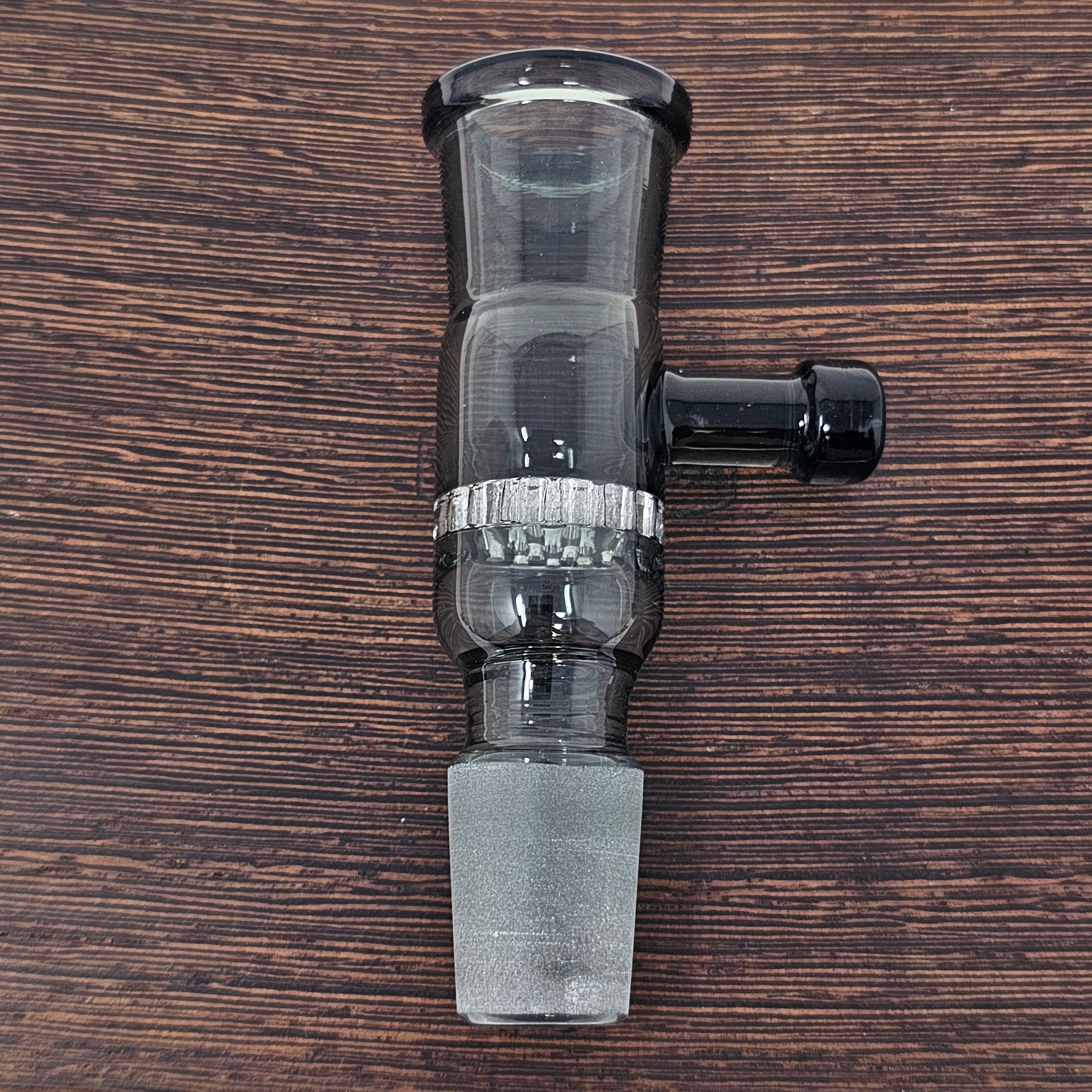 Now in smoked glass!

Made specifically for 19mm input injector style vapes!  These V2 Injector Chambers (Rod instead of tab handle + glass and screen deck options) work with all injector style ball units on the market including the DC Elev8R, TiTi, Pinky, B0, B1, B2, F16, Lethal Injector, Hot Rod, Terp Torch, Freight Train, Qaromashop (some have reported fitment issues with the Taroma lite but the others seem to work) and others.