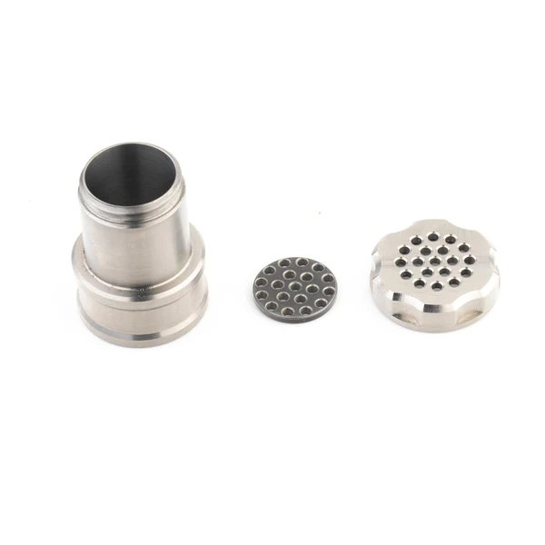 The new Flowerpot F22 Head is created at a time where ball vapes require some refinement. This new Flowerpot head packs a punch as the heat sink is improved by the addition of a solid titanium machined cap and a machined screen at the bottom which further improves the conduction and retention of heat throughout the device.

There are two barrel designs, the F22 barrel is a "standard" style "female" head which will sit on the outside of the shovelhead bowl and any other 22mm bowl.