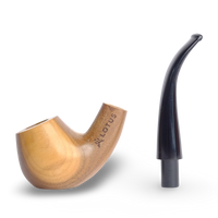 Elegant walnut wood pipe with curved stem and 14 mm standard joint. Compatible with the Lotus Vaporizer. Self-standing (only with lotus inside), two-piece, easy to clean.