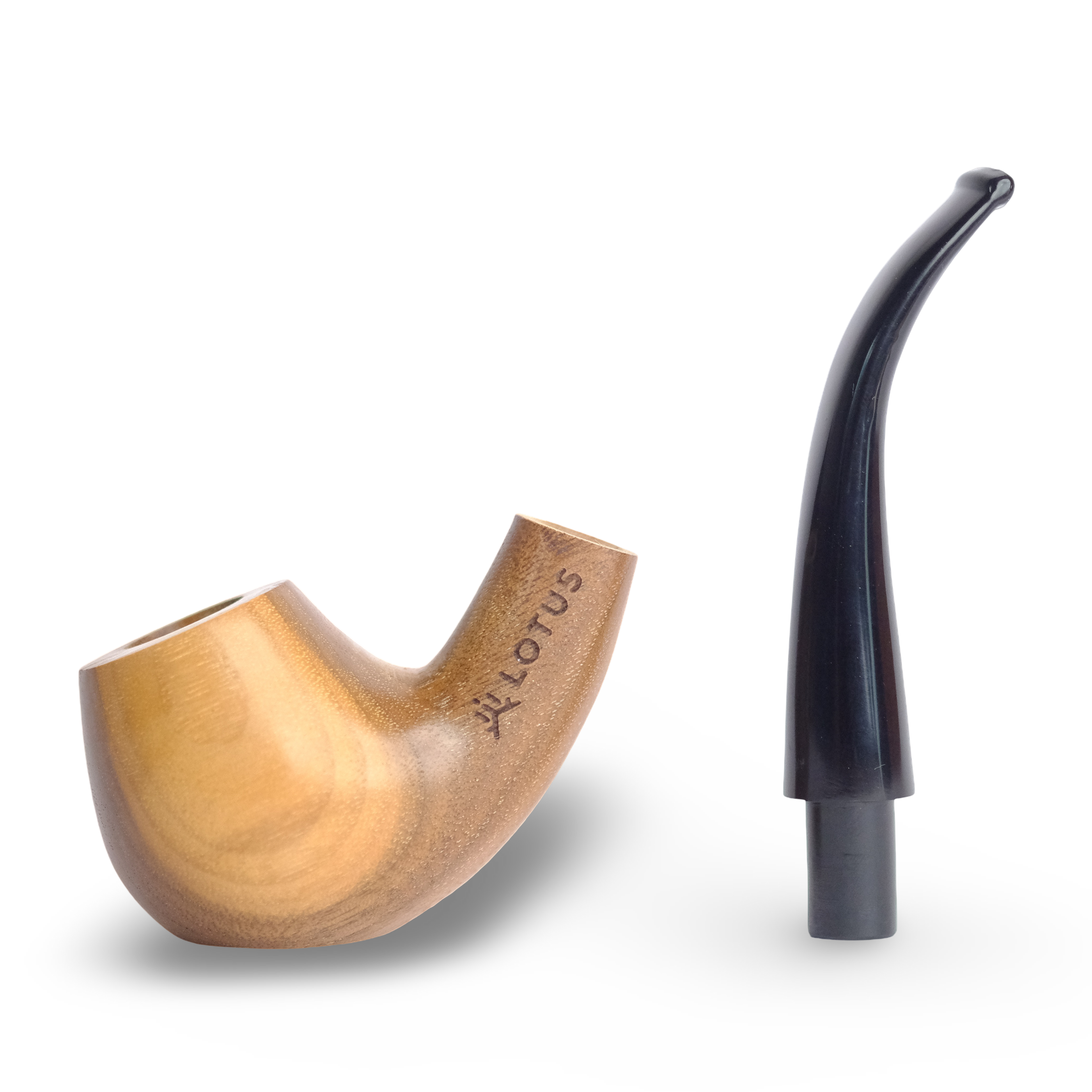 Elegant walnut wood pipe with curved stem and 14 mm standard joint. Compatible with the Lotus Vaporizer. Self-standing (only with lotus inside), two-piece, easy to clean.