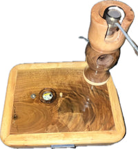 Made in a small family shop in the Southeast United States, each system is unique. This is a true conversation piece of functional art! Each set may contain different parts and of course will offer an individual mixture of woods and beauty only nature can provide.

This is a one of a kind piece!  It includes the 19mm clear Mega Cell in the listing! Also has LED's built in to set the mood. It's a real tank and words cannot describe!  Made from Black Walnut and Pecan.