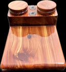 Made in a small family shop in the Southeast United States, each system is unique. This is a true conversation piece of functional art! Each set may contain different parts and of course will offer an individual mixture of woods and beauty only nature can provide.

This particular set includes:

Handmade 6” by 8” Workstation in Cedar
Two Herb Jars
Pick Tool
Stir Tool
Wood Cleaning Brush