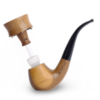 Elegant walnut wood pipe with curved stem and 14 mm standard joint. Compatible with the Lotus Vaporizer. Self-standing (only with lotus inside), two-piece, easy to clean.