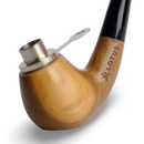 Elegant walnut wood pipe with curved stem and 14 mm standard joint. Compatible with the Lotus Vaporizer. Self-standing (only with lotus inside), two-piece, easy to clean.