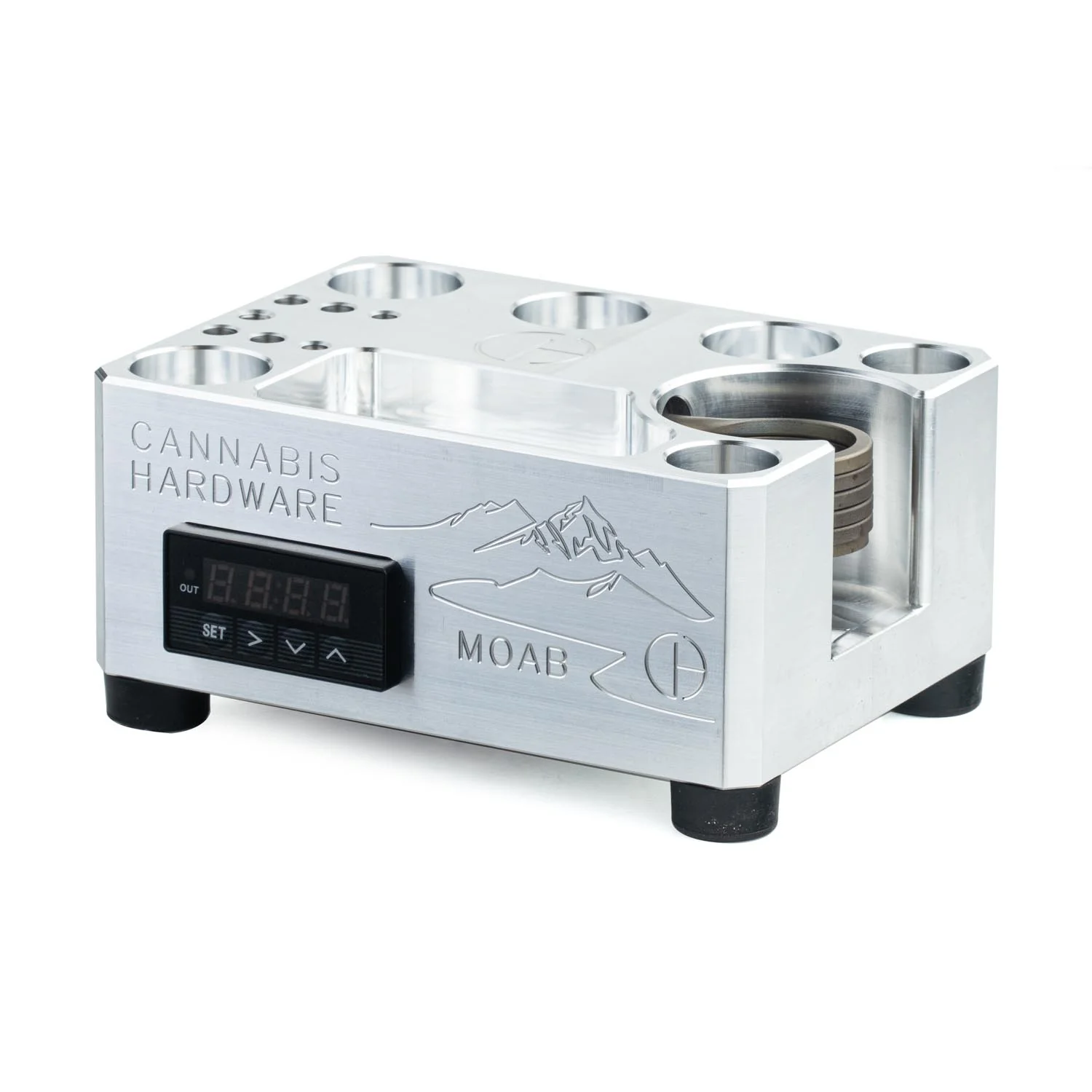 Introducing Moab, the first cordless cannabis vaporizer base station by Cannabis Hardware. The Moab is a more streamlined version of the Nova. We have made this a more affordable unit by de-featuring some of the adjustability and looks of the Nova but added utility.

The Moab is the first in the Zenleaf lineup to use the billet as a heat shield by building it into the body itself.