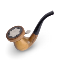 Elegant walnut wood pipe with curved stem and 14 mm standard joint. Compatible with the Lotus Vaporizer. Self-standing (only with lotus inside), two-piece, easy to clean.