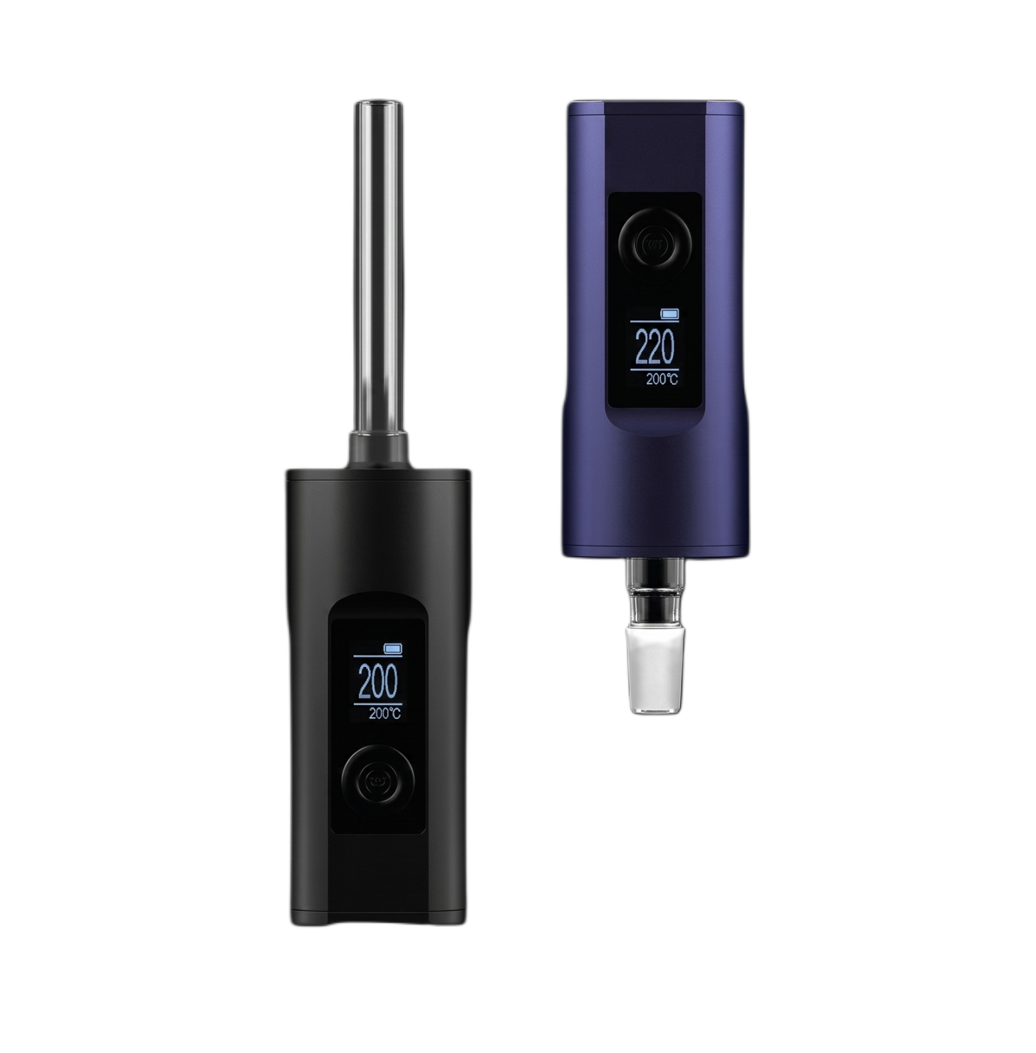 Example of the Solo II Max in Carbon Black with Glass Stem Installed and the in Mystic Blue with WPA Installed