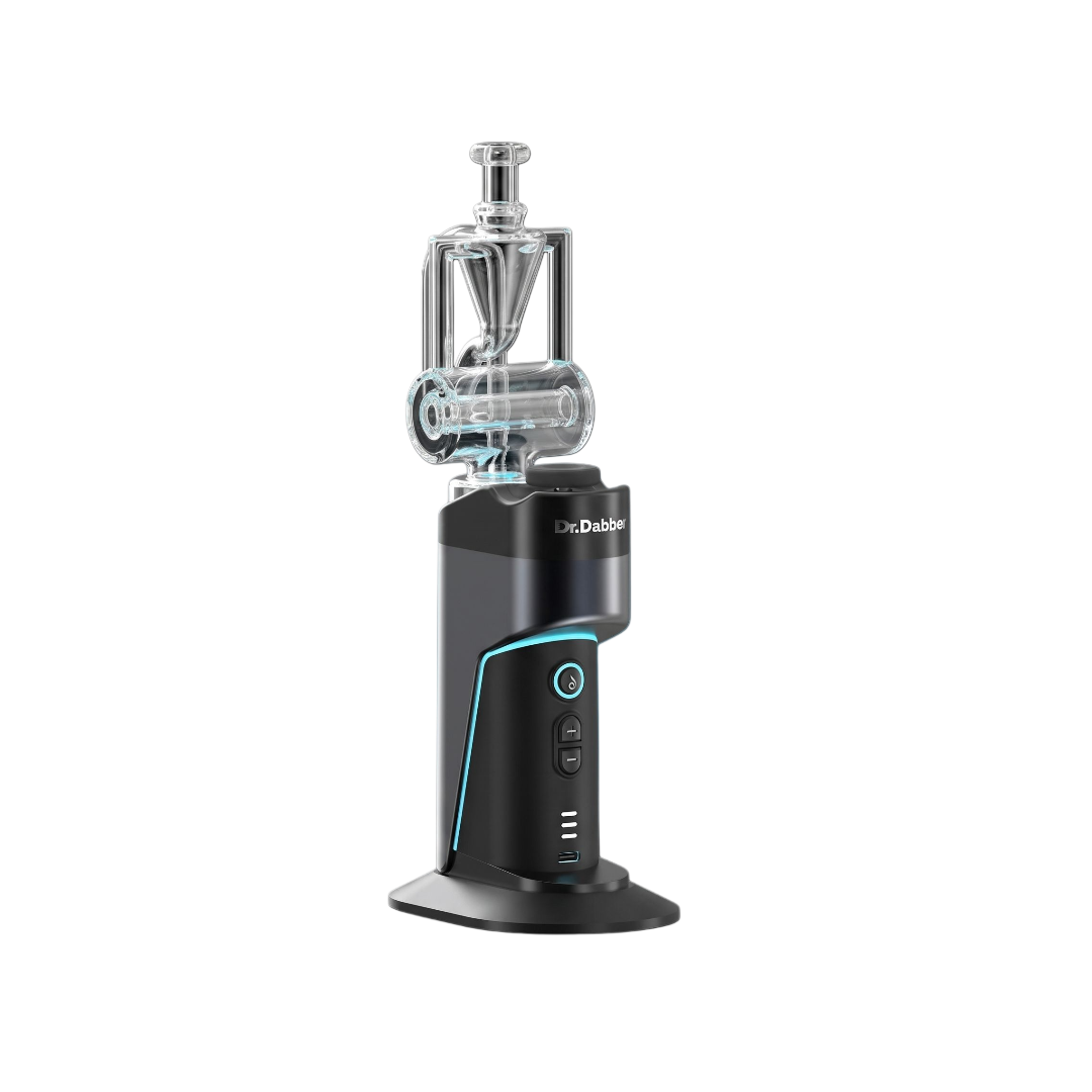 Front Left Angled View of Switch Go on Weighted Base Stand with Inline Recycler Installed
