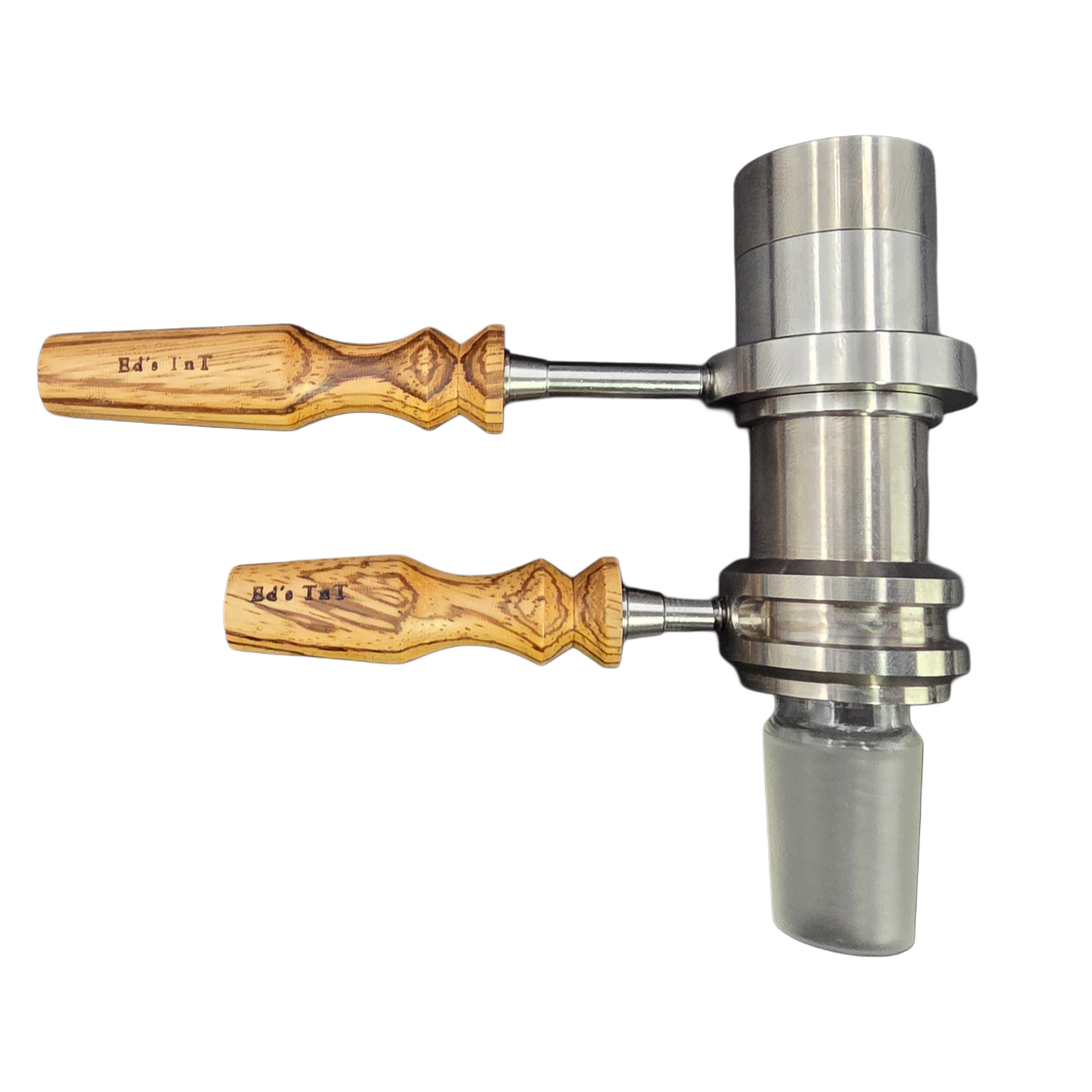 Wireless Heater and Titanium Bowl with Ed's Zebrawood Handles, Injector View.