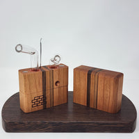 The Sticky Brick Junior is our butane-powered portable. Measuring 4.5 inches tall, 3 inches wide, and 1 inch thick, it will fit right in your pocket or bag to take on the go. The protective cap secures with the same extra-strong, rare earth magnets that we use in all of our devices. As with all of our Sticky Bricks, the wooden body and the glass are worked by hand right here in our workshop.